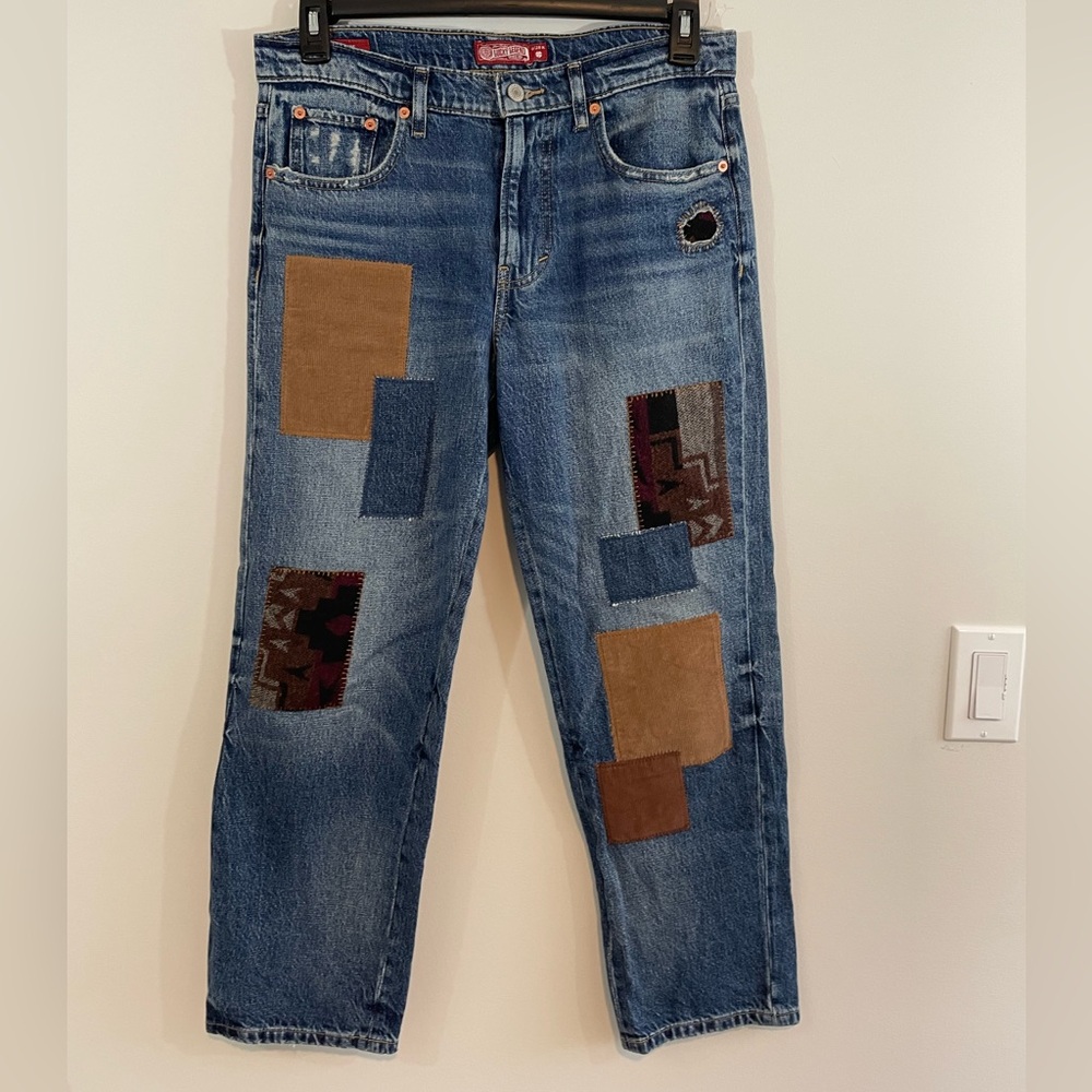 Lucky Brand Legend Jeans Womens 6 Patchwork Boy Mid Rise Relaxed Hemp Blend boho